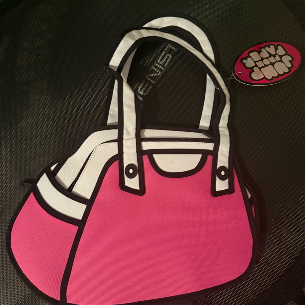 Pink and White Structured Tote Bag with White Handles Jump From Paper
